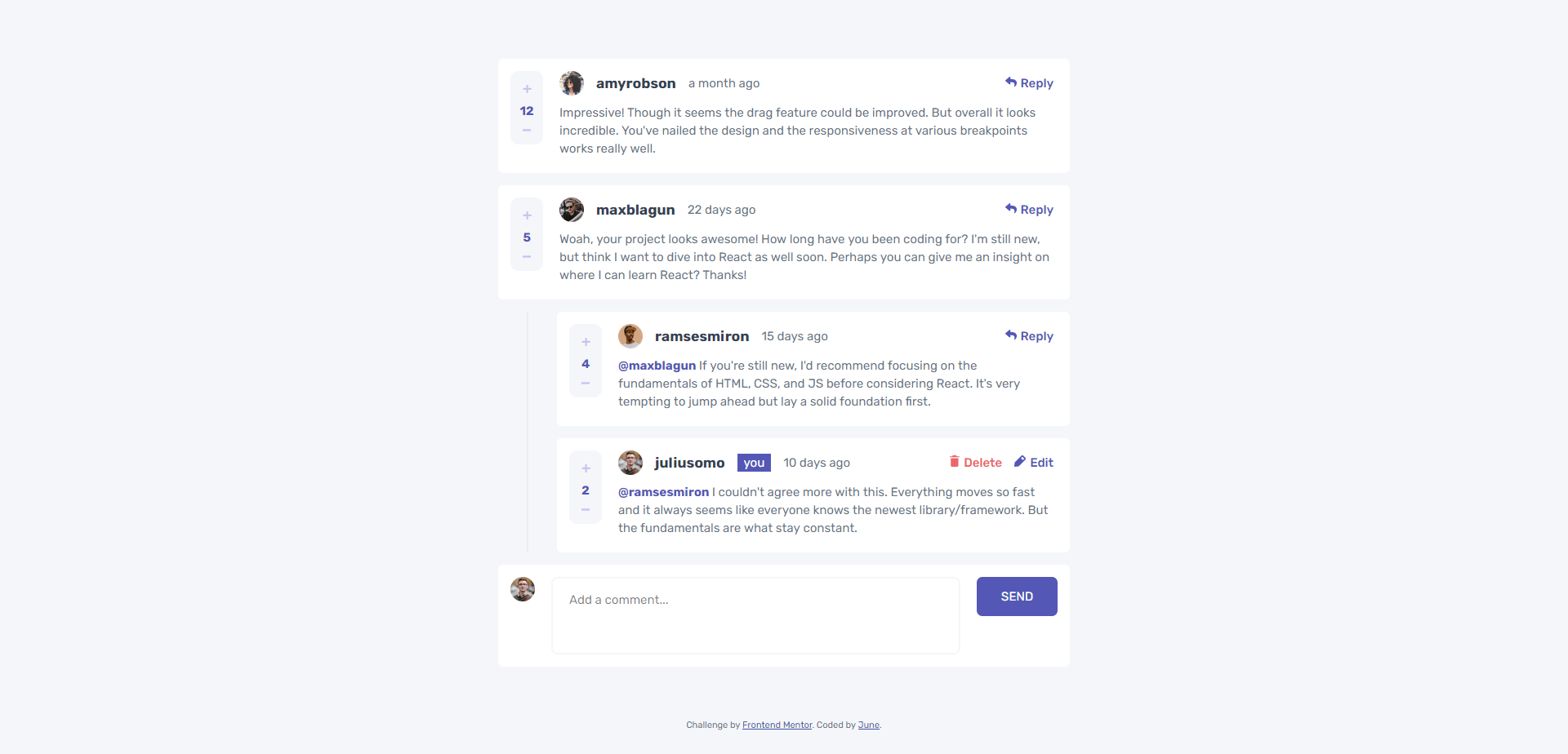 Interactive Comments Section screenshot